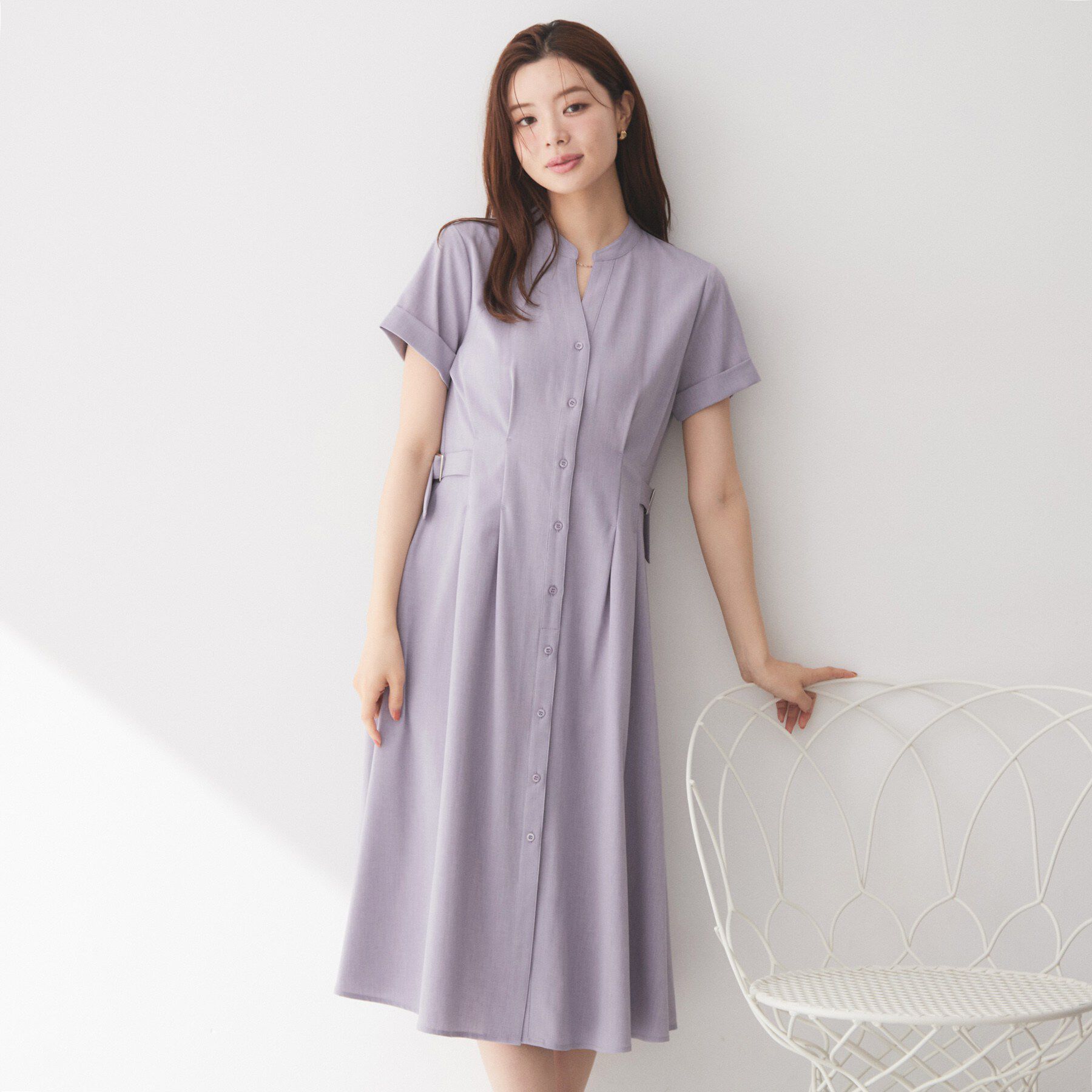 index「【接触冷感／吸水速乾／UVケア】リネンライクサイドベルトシャツワンピース《透け防止／洗濯機OK》」|ワンピース|
