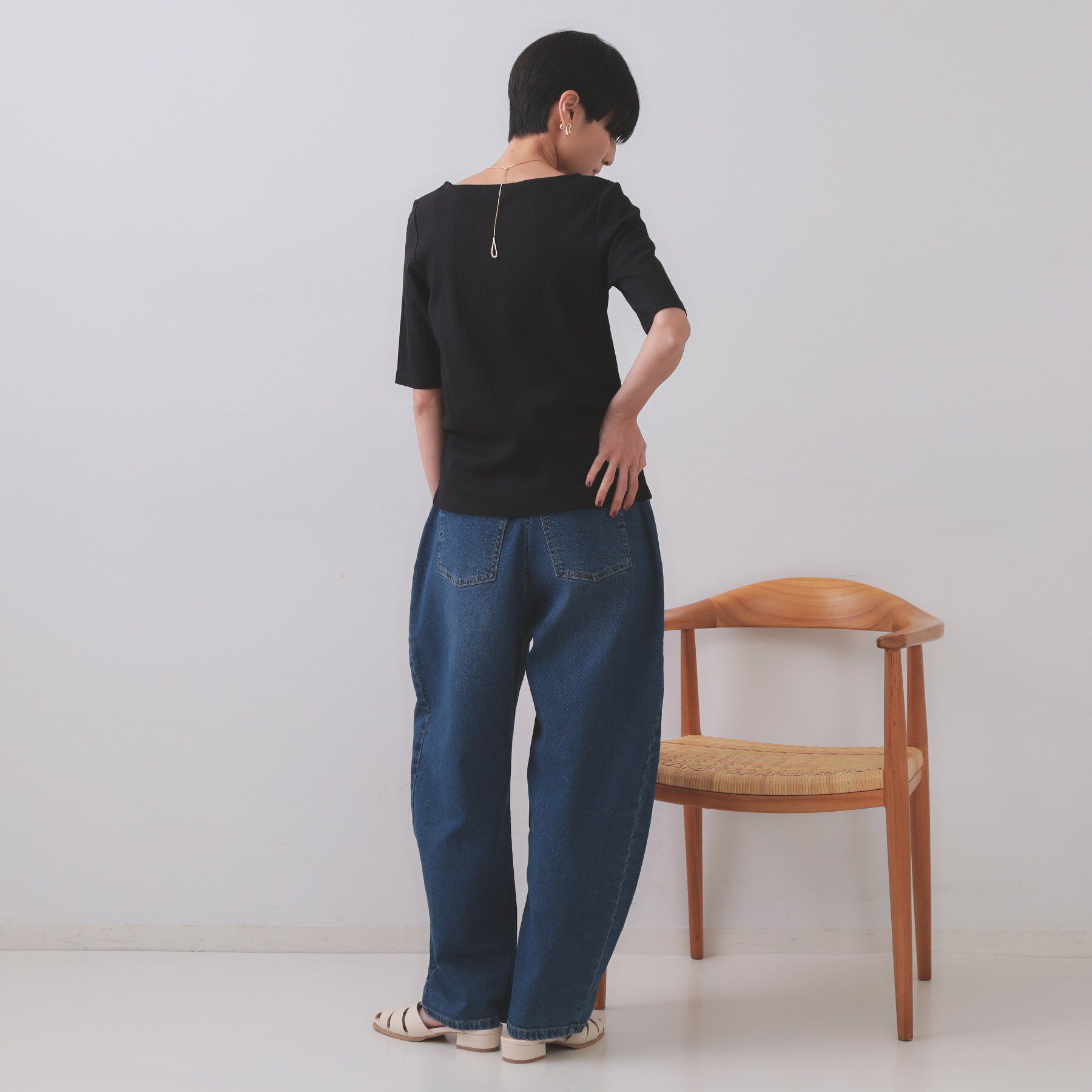 OPAQUE.CLIP「汗染み防止 ボートネックリブカットソー【洗濯機洗い可／抗ピル】」|Tシャツ・カットソー|