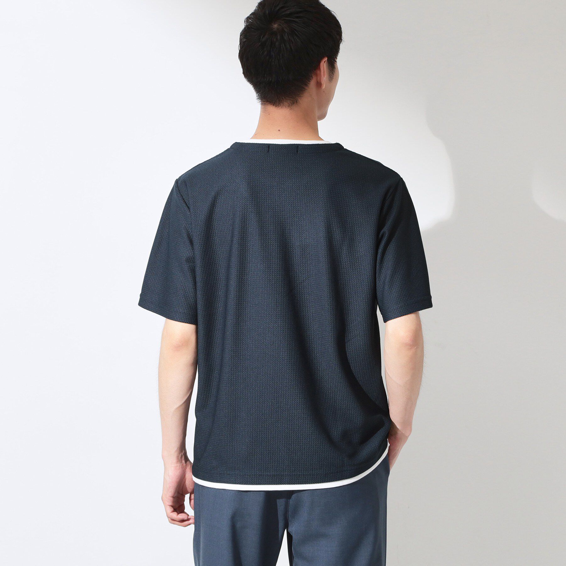 THE SHOP TK「【一枚でコーディネートが完成！】レイヤード風 キーネック 半袖Tシャツ 洗濯機OK」|Tシャツ・カットソー|
