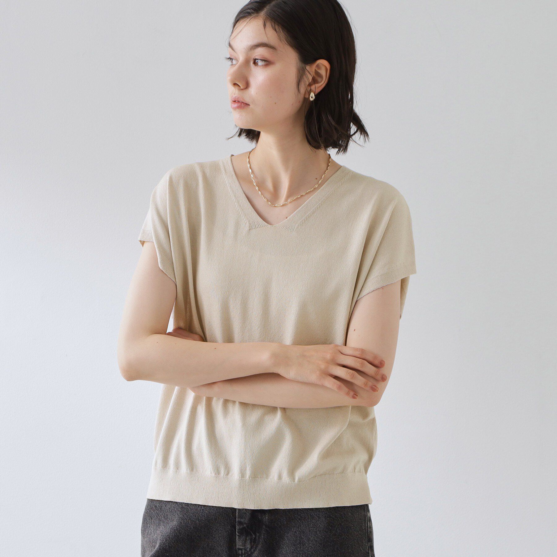 THE SHOP TK「【さらっとタッチ】風通しのいい Vネックサマーニット」|ニット・セーター|