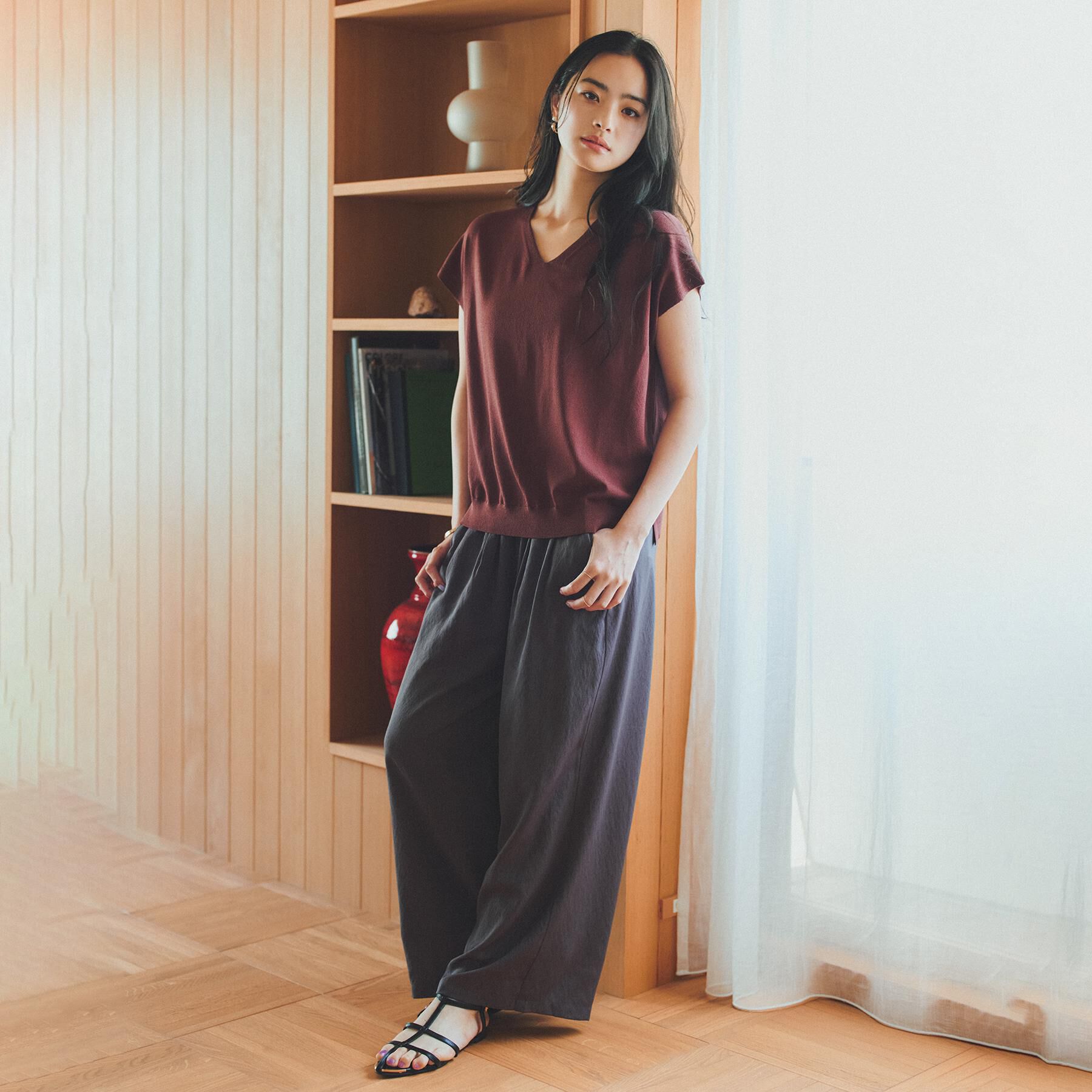 THE SHOP TK「【さらっとタッチ】風通しのいい Vネックサマーニット」|ニット・セーター|