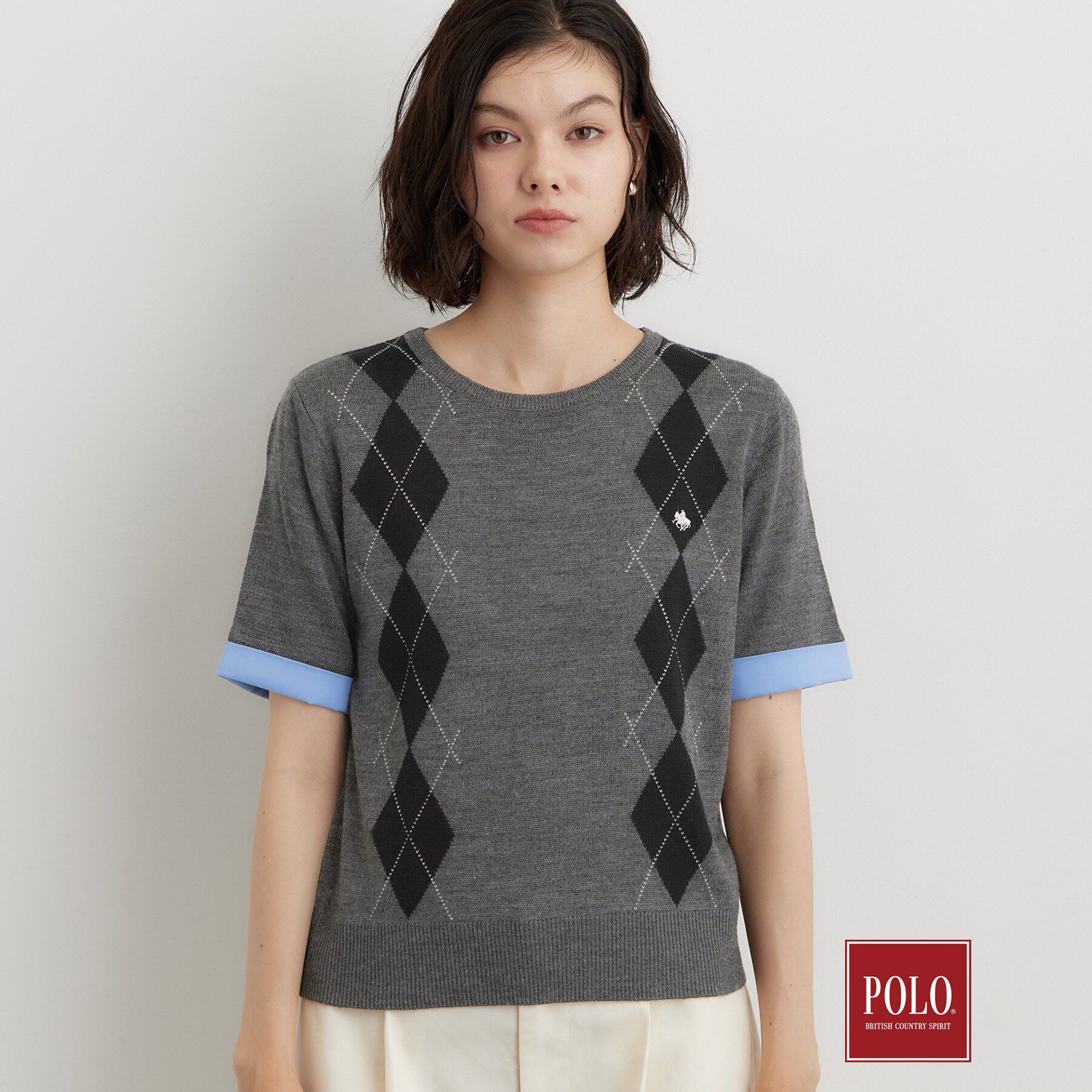 THE SHOP TK「POLO BCS/アーガイル5分袖ニット」|ニット・セーター|