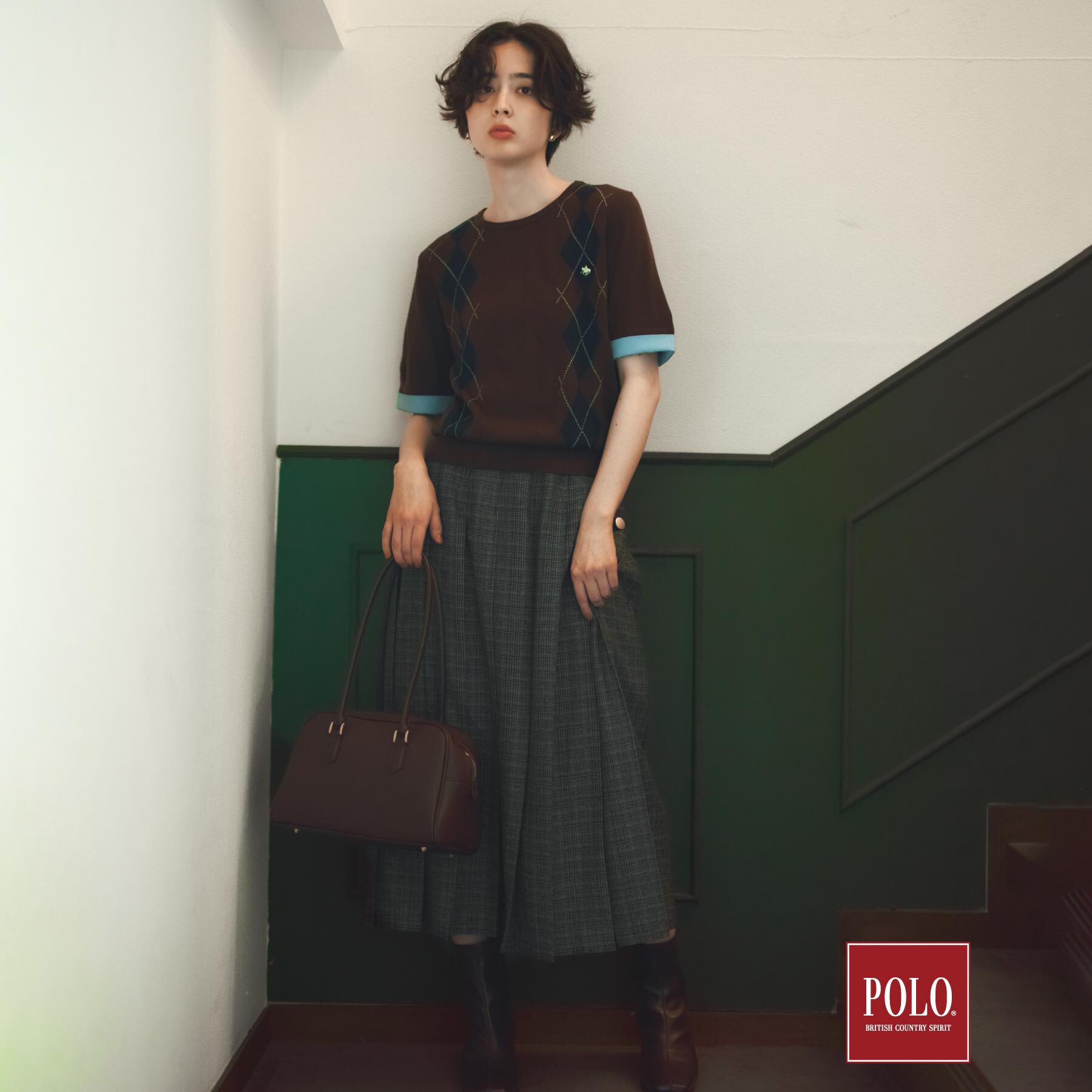 THE SHOP TK「POLO BCS/アーガイル5分袖ニット」|ニット・セーター|