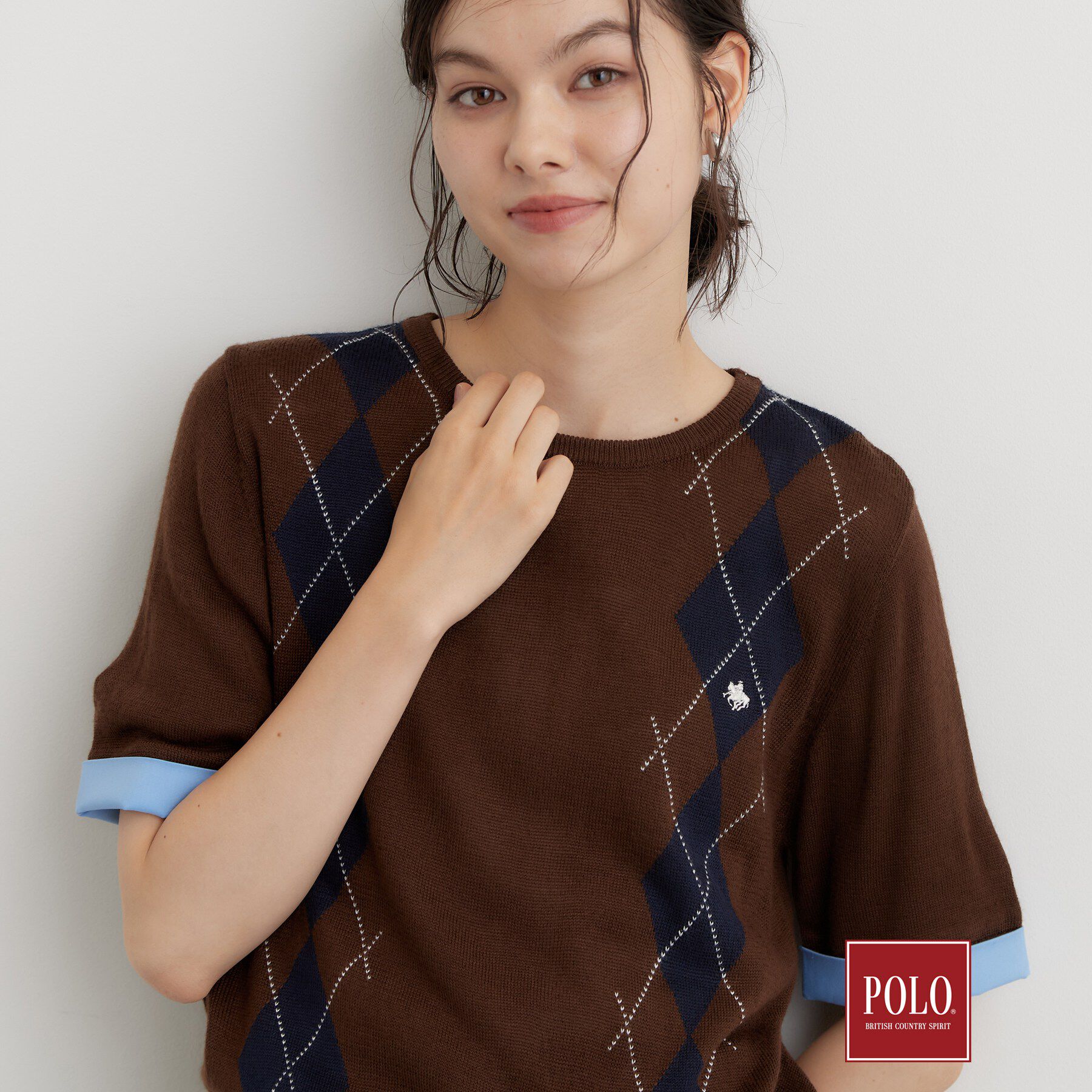THE SHOP TK「POLO BCS/アーガイル5分袖ニット」|ニット・セーター|