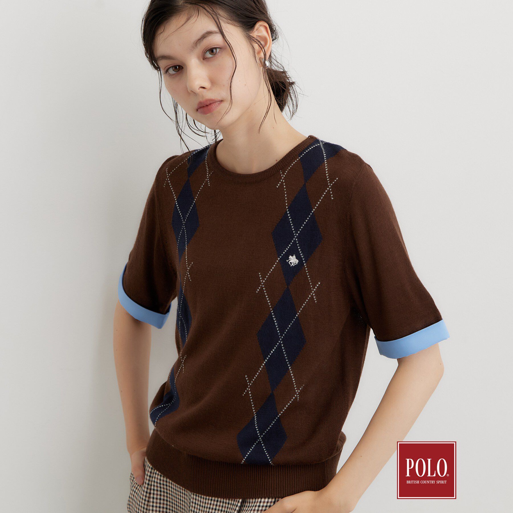 THE SHOP TK「POLO BCS/アーガイル5分袖ニット」|ニット・セーター|