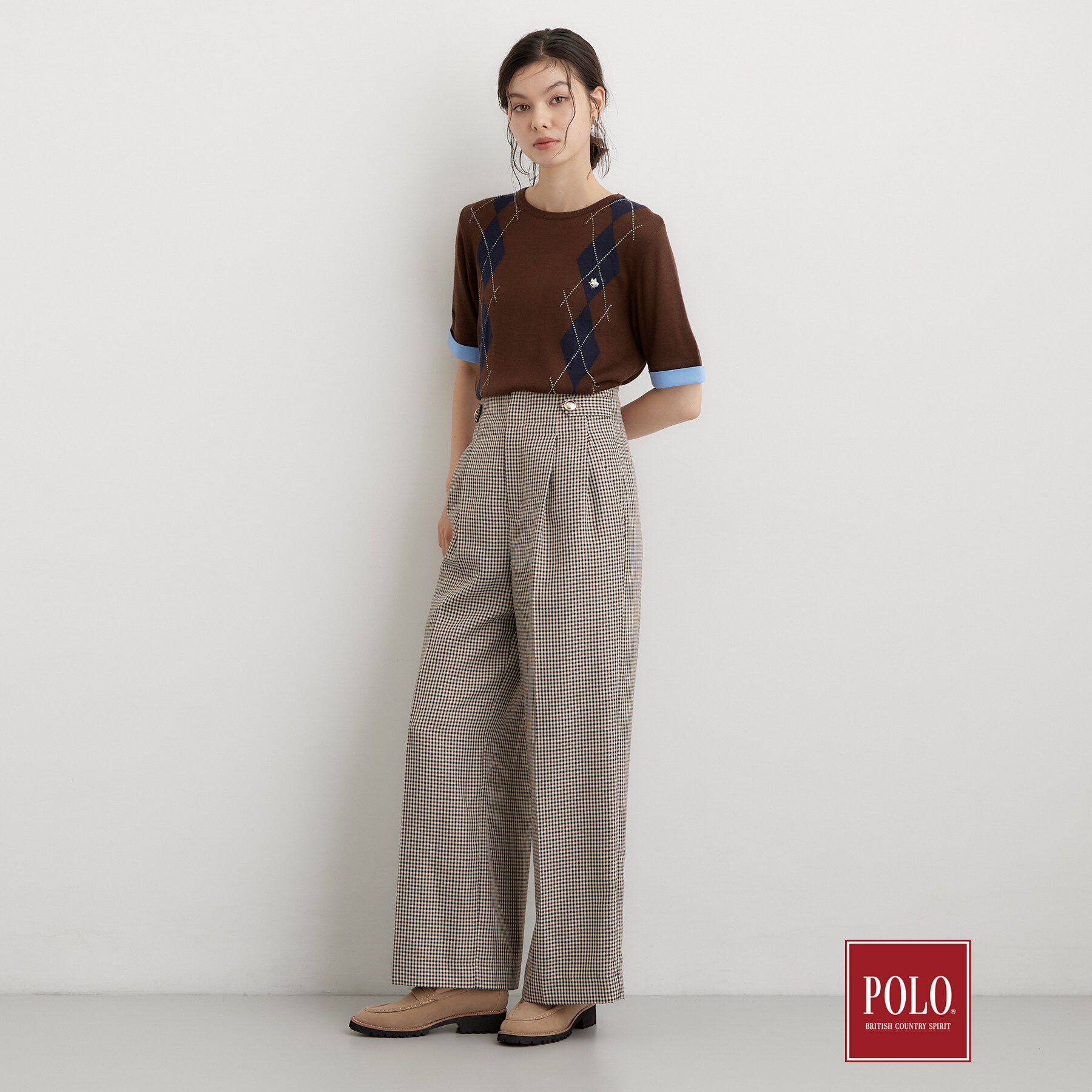 THE SHOP TK「POLO BCS/アーガイル5分袖ニット」|ニット・セーター|