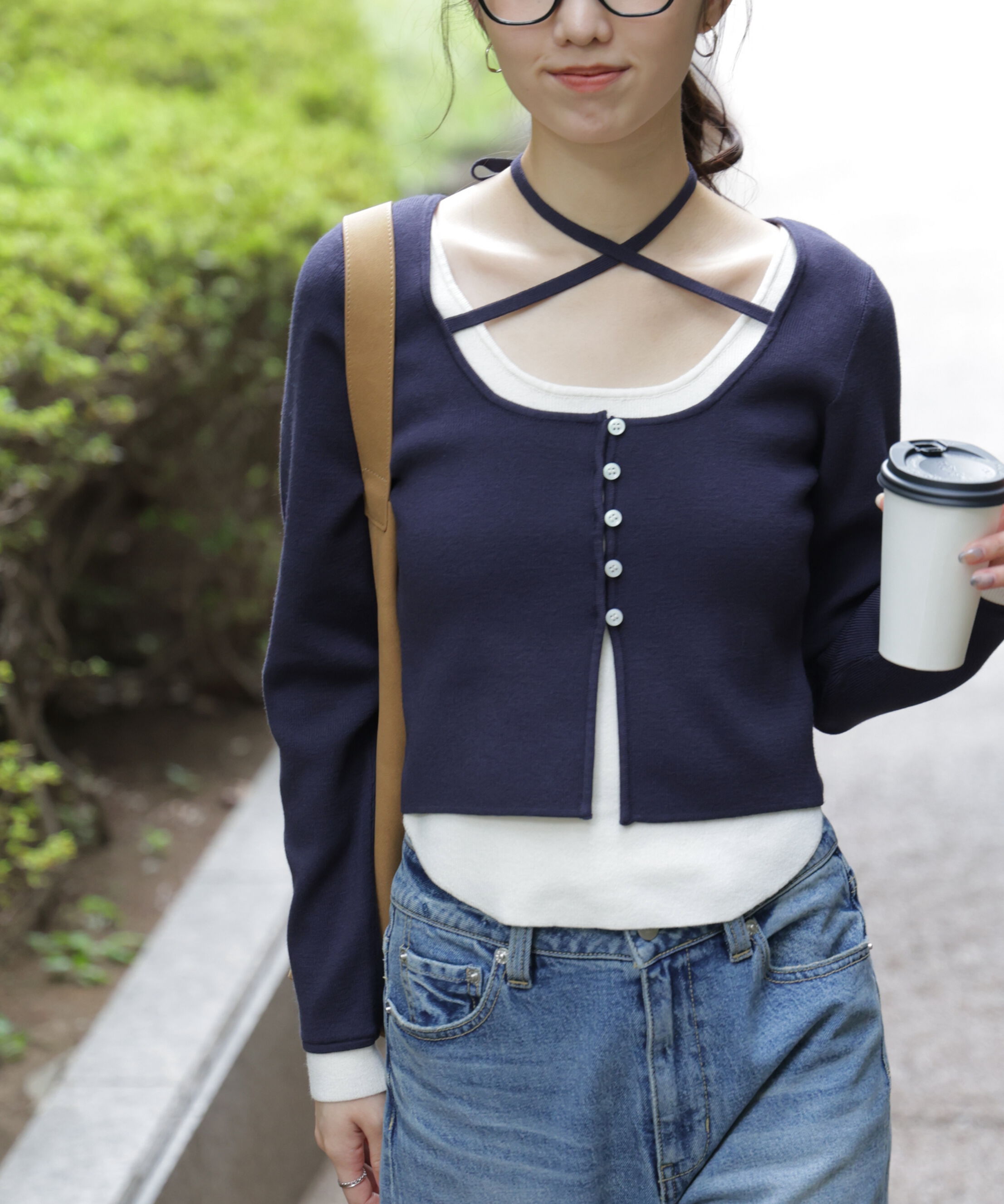  「Ⅱキャミレイヤードクルーネックニット」|ニット・セーター|