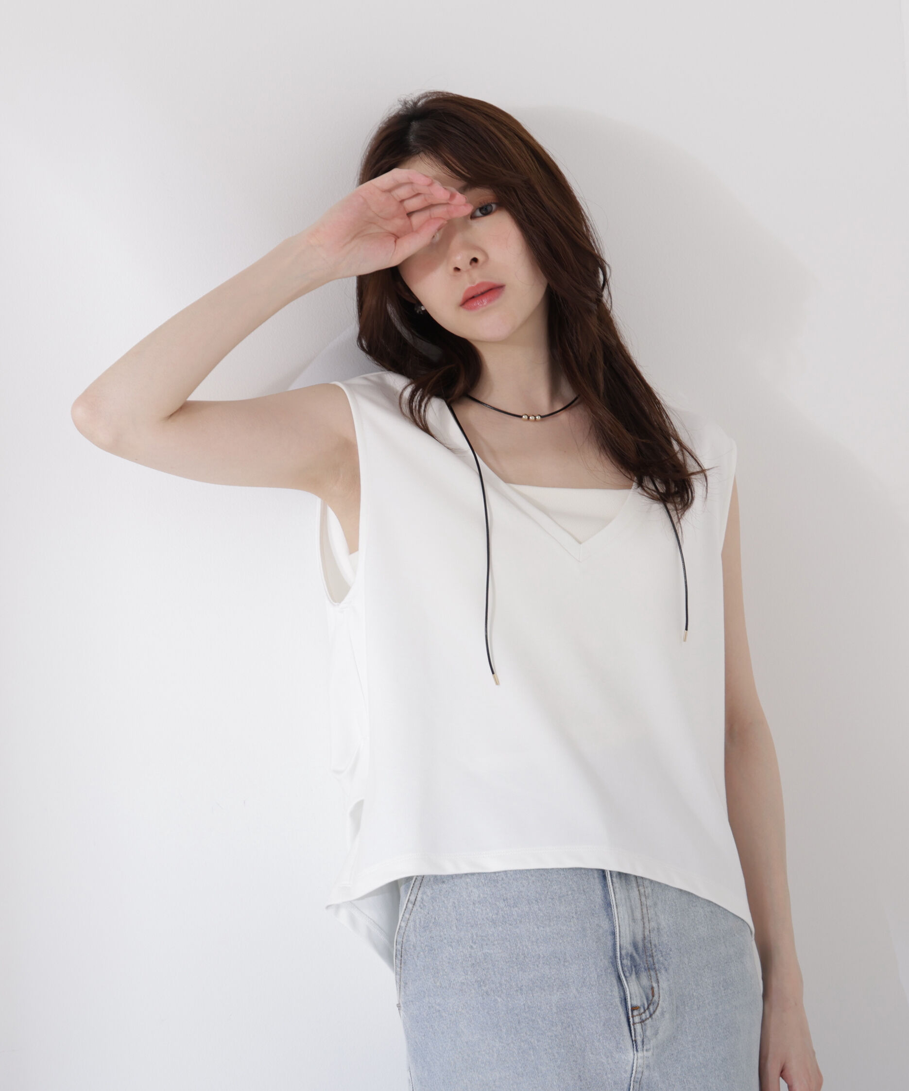 PROPORTION BODY DRESSING「＜ウォッシャブル＞Vネックフォルムカットソー」|Tシャツ・カットソー|ホワイト