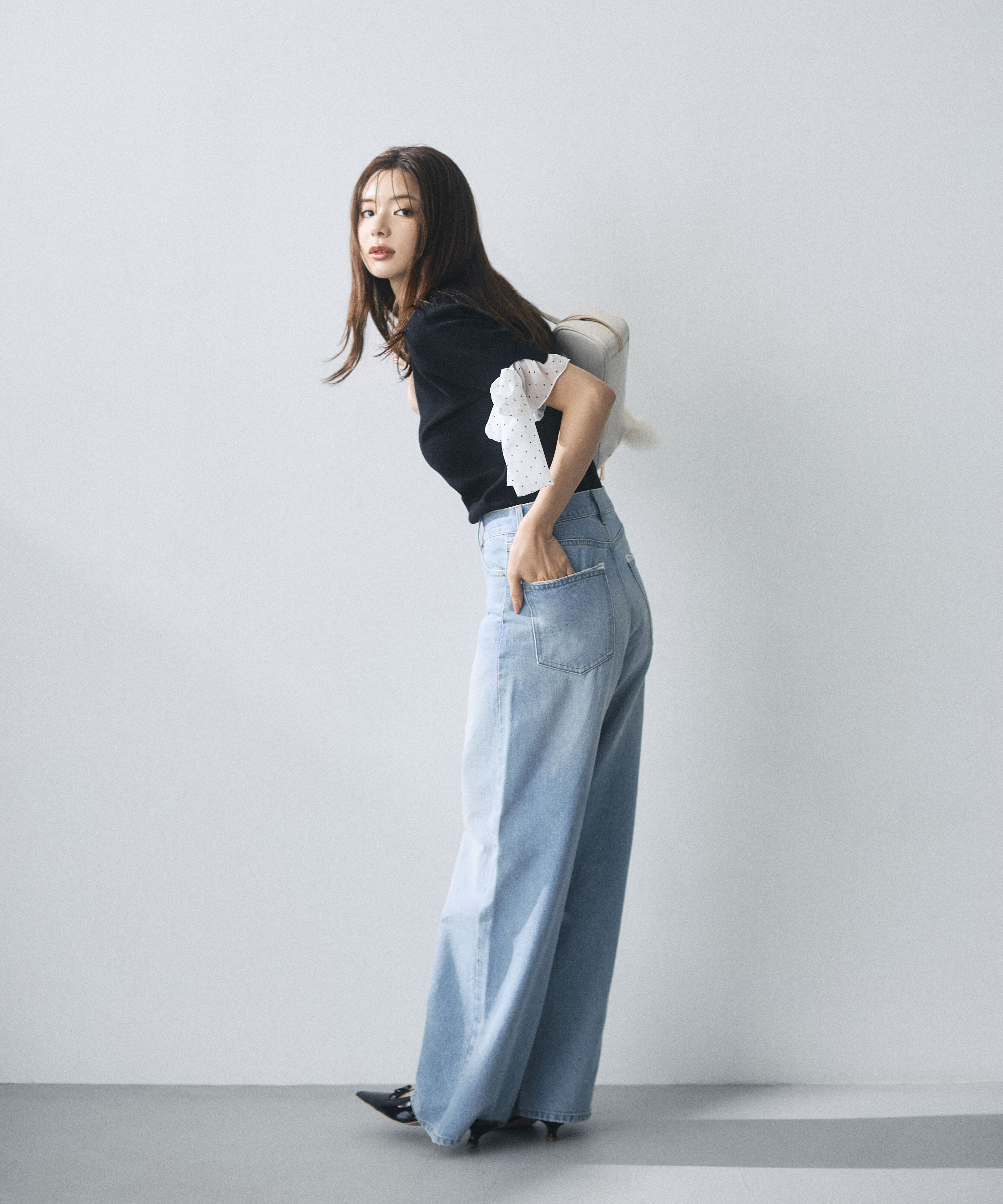 PROPORTION BODY DRESSING「＜a/mie＞レースハイウエストワイドデニムパンツ」|その他|ブルー