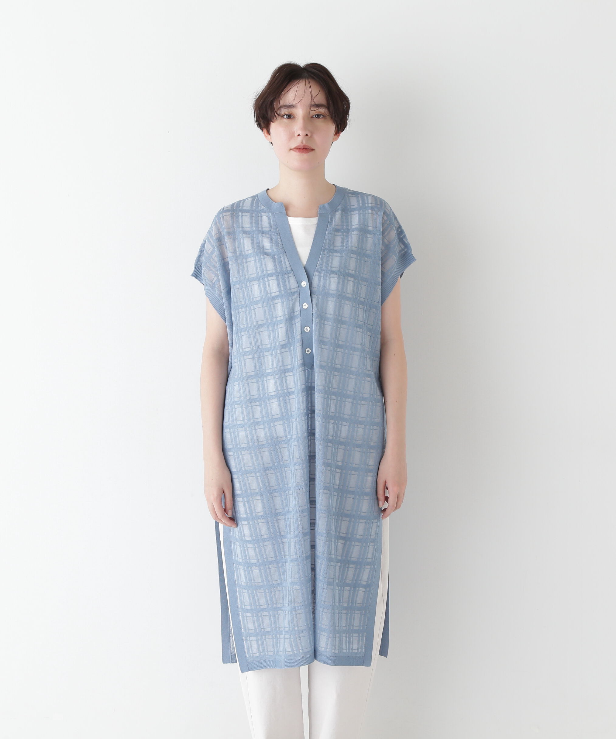  「◆≪ウォッシャブル≫ シアーチェックニットワンピース」|ワンピース|