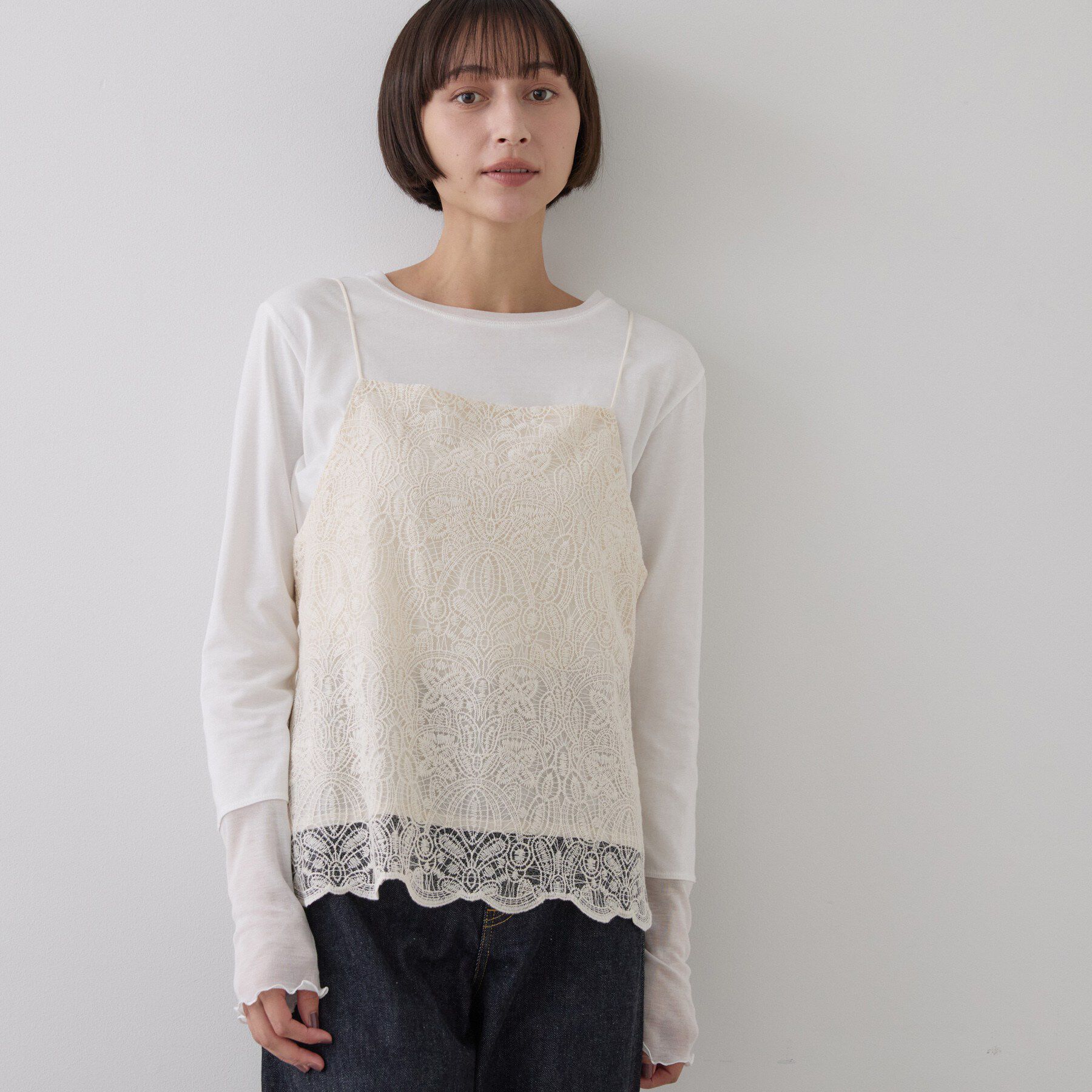 Dessin「シアー切り替えクルーネックカットソー」|Tシャツ・カットソー|