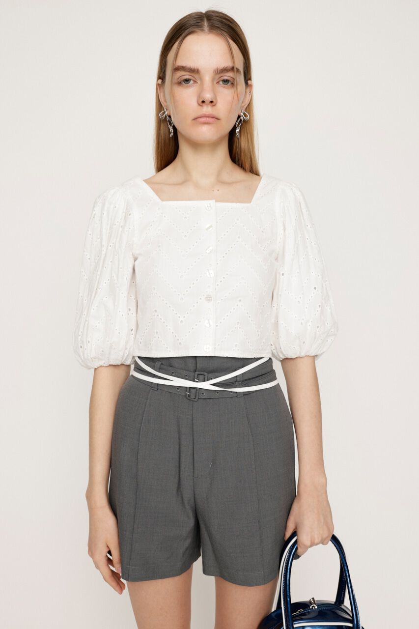 SLY「FRONT BUTTON LACE PUFF トップス」|シャツ・ブラウス|WHT