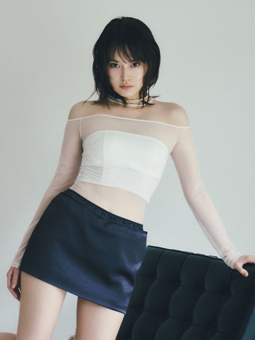 LILY BROWN Lingerie「【LILY BROWN Lingerie】シアーファンデノンワイヤー/オフショルダートップス」|Tシャツ・カットソー|