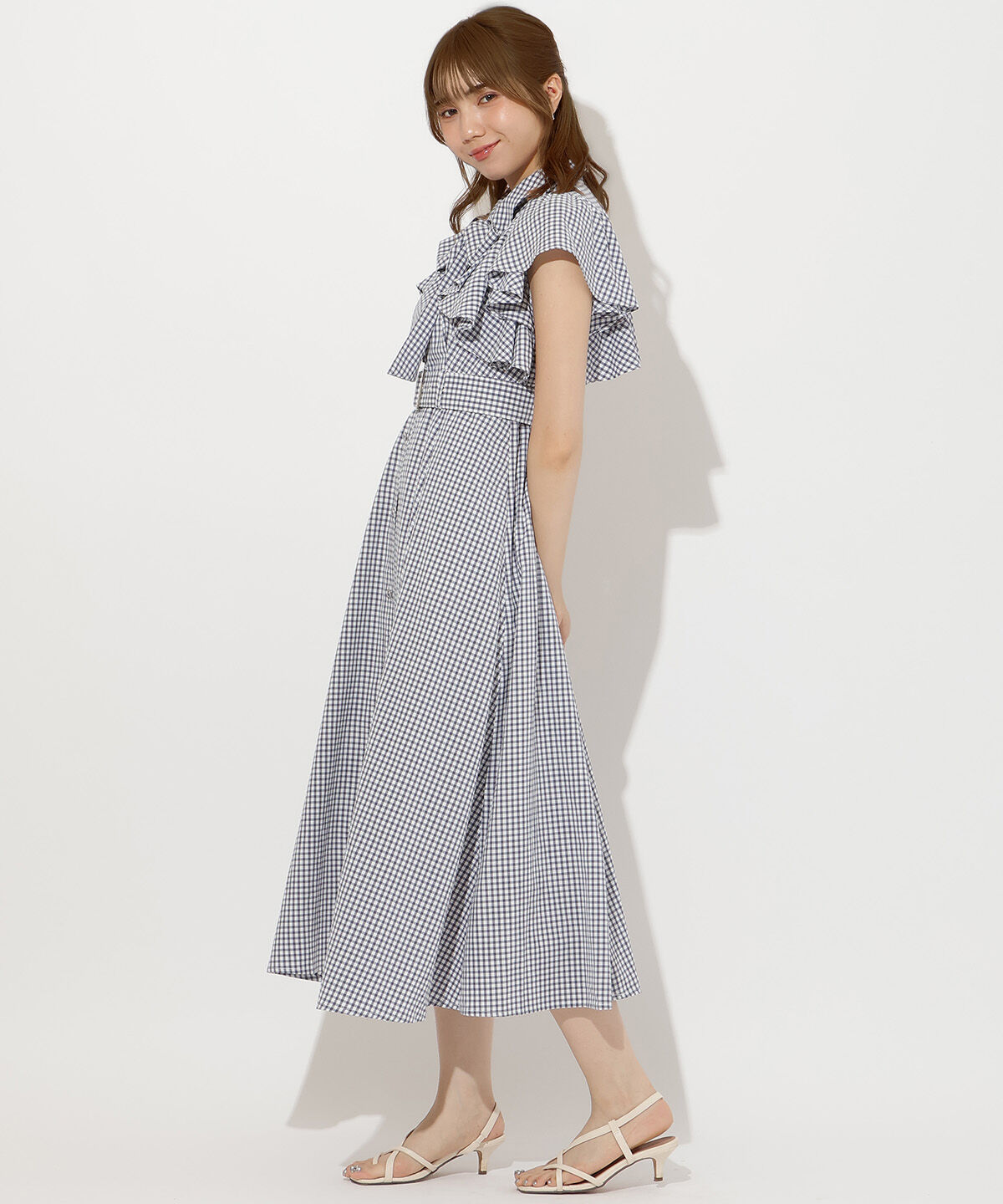アンドクチュール「袖フリルチェックシャツワンピース」|ワンピース|