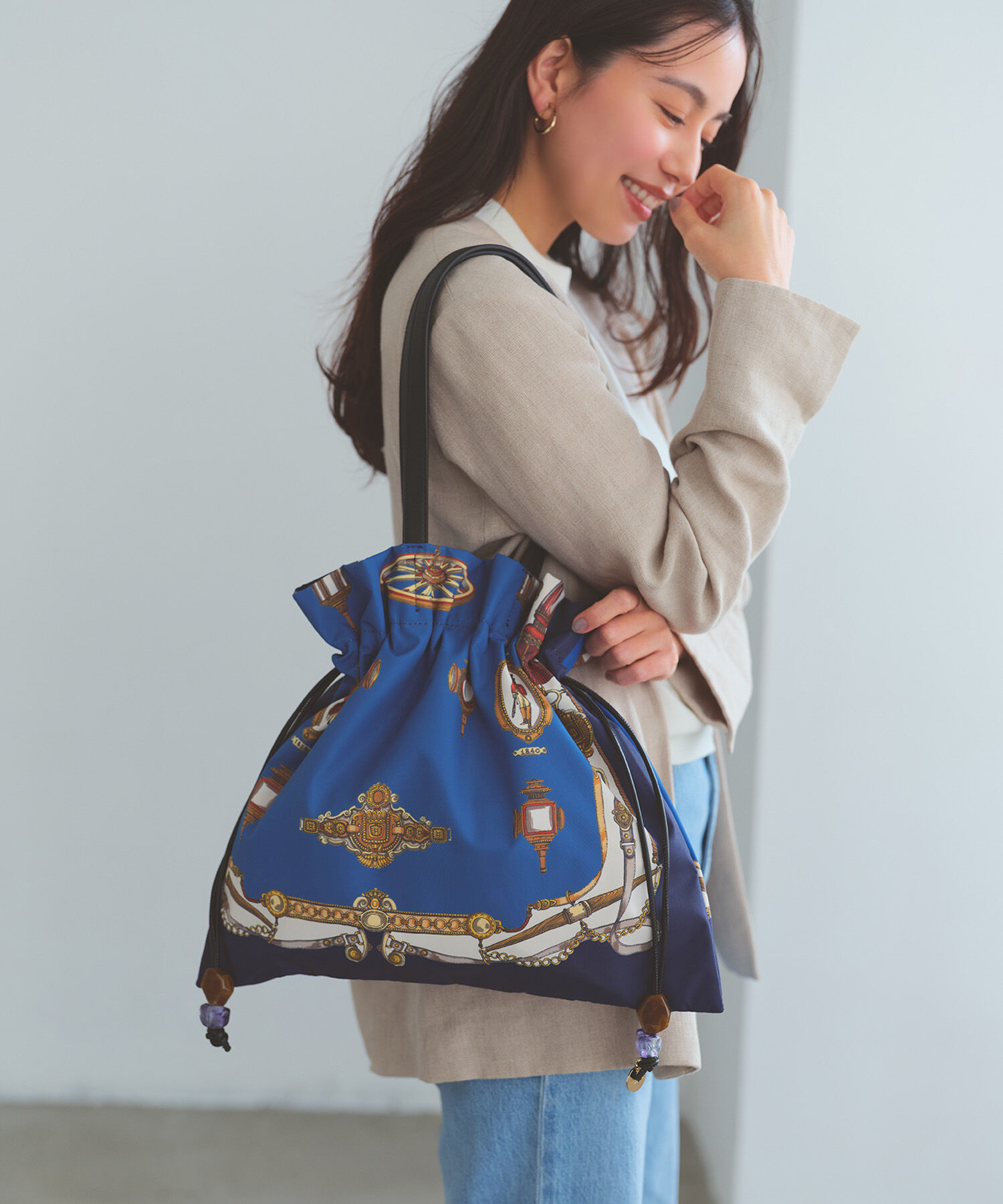 TOPKAPI TREASURE「【TREASURE TOPKAPI】マイルドサテン スカーフ柄 巾着 トート バッグ」|トートバッグ|コン