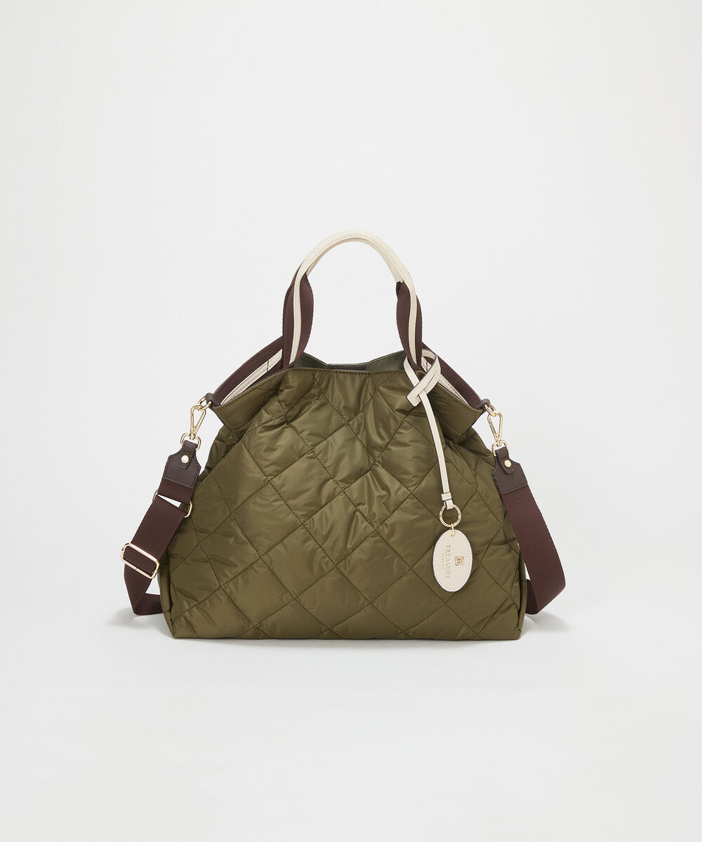 TOPKAPI TREASURE「【TREASURE TOPKAPI】ストライプハンドル キルティング  2way トートバッグ A4対応 / 軽量」|トートバッグ|ダークオリーブ