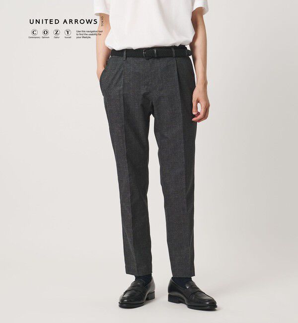 UNITED ARROWS「COOL DOTS プリント サイドシャーリング 1プリーツ パンツ ウォッシャブル ストレッチ」|スラックス|DK.GRAY