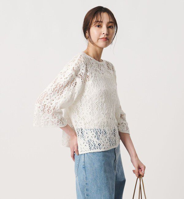 UNITED ARROWS「スパンコール エンブロイダリー プルオーバー ニット ‐ウォッシャブル‐」|ニット・セーター|OFF WHITE