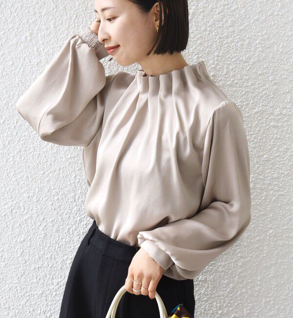 SHIPS for women「【一部WEB限定】〈手洗い可能〉ヴィンテージ サテン ネック ギャザー ブラウス」|シャツ・ブラウス|