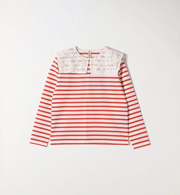 SHIPS any「SHIPS any:〈洗濯機可能〉マリンボーダー レース 襟 プルオーバー」|Tシャツ・カットソー|