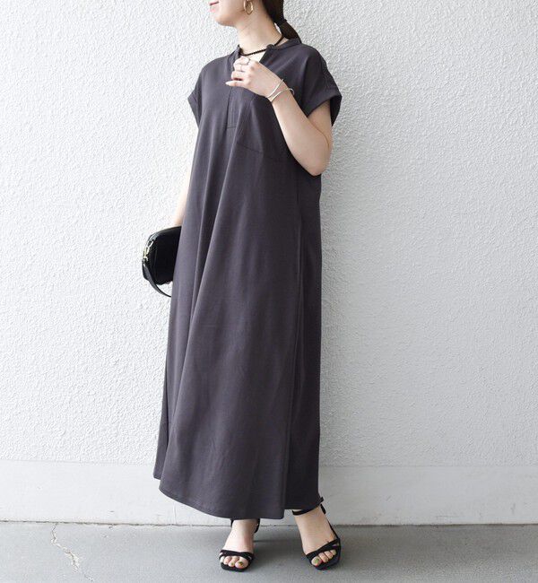 SHIPS any「SHIPS any:〈接触冷感/汗染み防止加工/洗濯機可能〉スキッパー Aライン ワンピース」|ワンピース|
