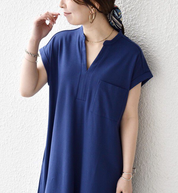 SHIPS any「SHIPS any:〈接触冷感/汗染み防止加工/洗濯機可能〉スキッパー Aライン ワンピース」|ワンピース|