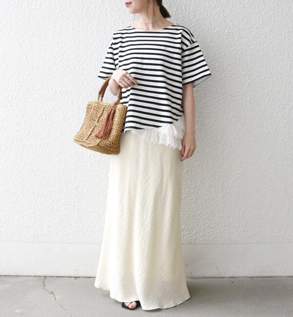 SHIPS any「SHIPS any:〈洗濯機可能〉レース ヘム アシンメトリー ショートスリーブ TEE」|Tシャツ・カットソー|