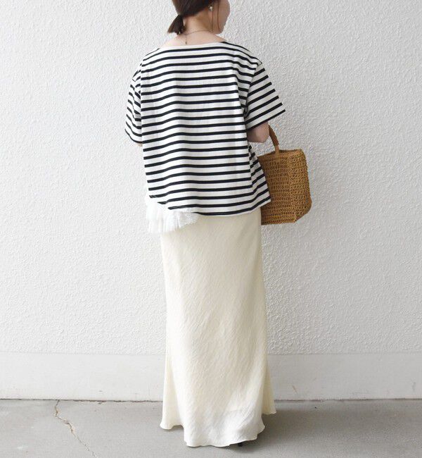 SHIPS any「SHIPS any:〈洗濯機可能〉レース ヘム アシンメトリー ショートスリーブ TEE」|Tシャツ・カットソー|