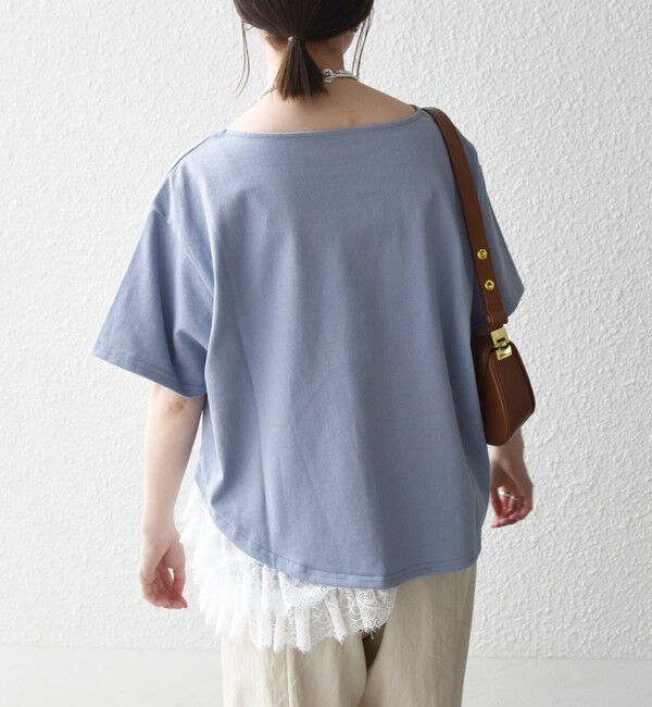 SHIPS any「SHIPS any:〈洗濯機可能〉レース ヘム アシンメトリー ショートスリーブ TEE」|Tシャツ・カットソー|