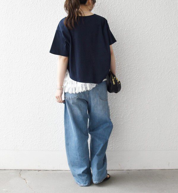 SHIPS any「SHIPS any:〈洗濯機可能〉レース ヘム アシンメトリー ショートスリーブ TEE」|Tシャツ・カットソー|