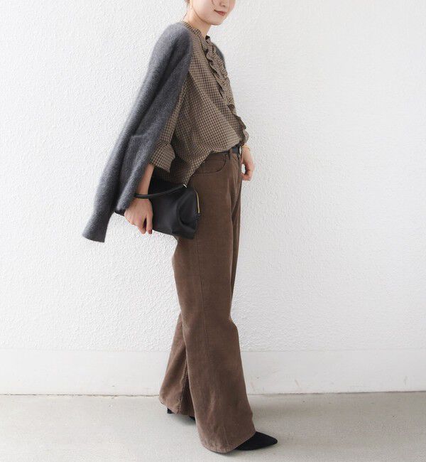 SHIPS for women「【WEB限定】〈手洗い可能〉チェック フリル ロングスリーブ シャツ（ベージュ）」|シャツ・ブラウス|