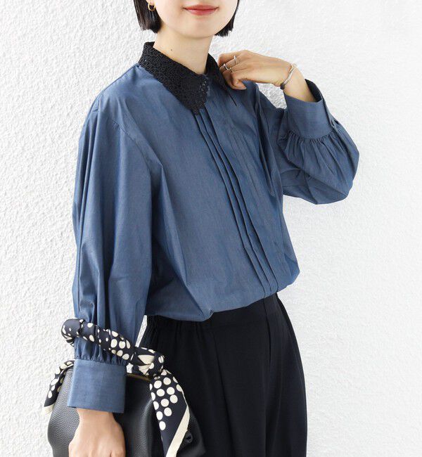SHIPS for women「〈洗濯機可能〉タイプライター レース 襟 ピンタック シャツ」|シャツ・ブラウス|
