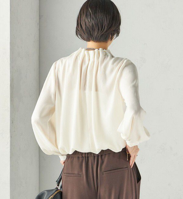 SHIPS for women「〈手洗い可能〉起毛 サテン ネック ギャザー ブラウス」|シャツ・ブラウス|