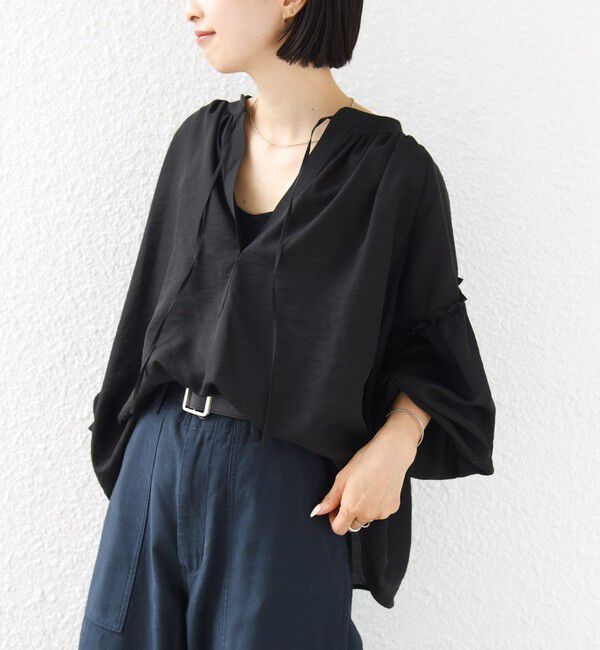 SHIPS for women「《予約》〈手洗い可能〉シアー タンブラー 袖 フリル スキッパー ブラウス」|シャツ・ブラウス|