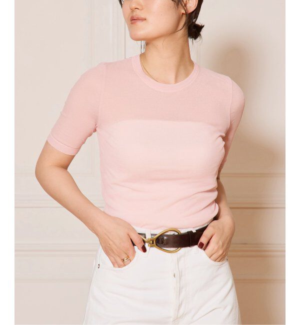IENA LA BOUCLE「《追加》IENA LA BOUCLE 水撚りガスフライス半袖プルオーバー」|Tシャツ・カットソー|ピンク