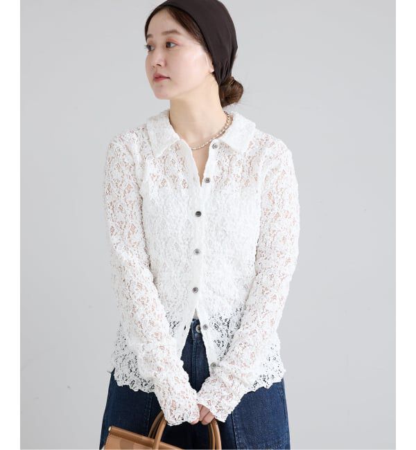 IENA「《追加》Flowerストレッチレース ポロシャツ」|Tシャツ・カットソー|