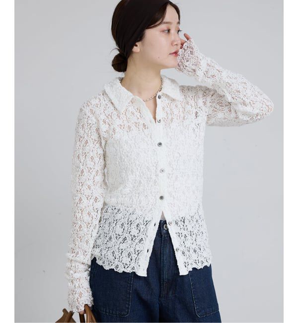 IENA「《追加》Flowerストレッチレース ポロシャツ」|Tシャツ・カットソー|