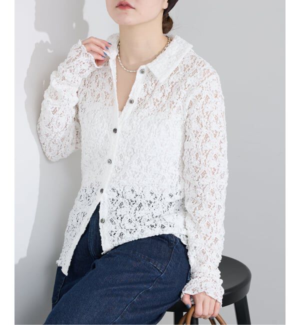 IENA「《追加》Flowerストレッチレース ポロシャツ」|Tシャツ・カットソー|
