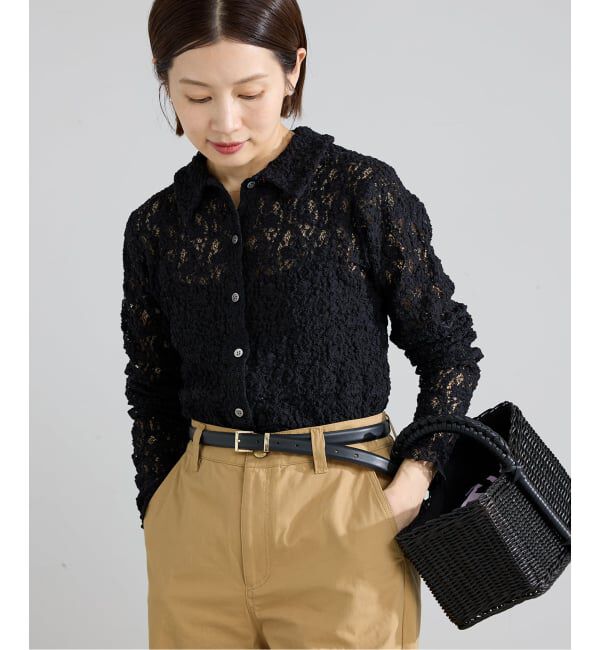 IENA「《追加》Flowerストレッチレース ポロシャツ」|Tシャツ・カットソー|