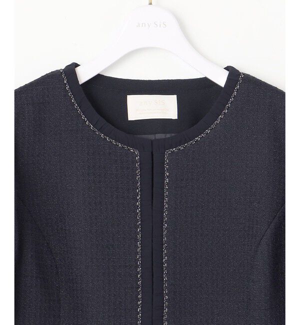 ANY SIS「リップルボーダーストレッチ ノーカラージャケット」|ノーカラージャケット|