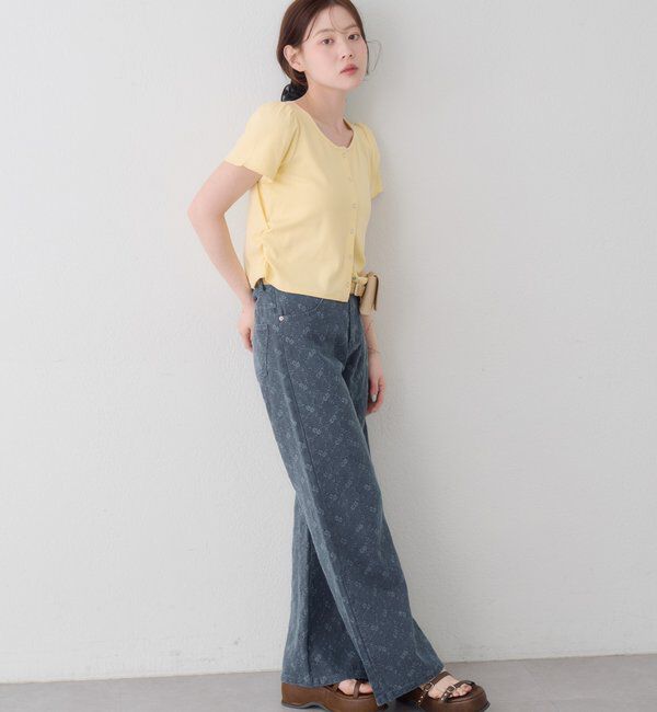  「【低身長サイズ/2サイズ展開】フラワーエンブロイダリーデニム」|デニム|