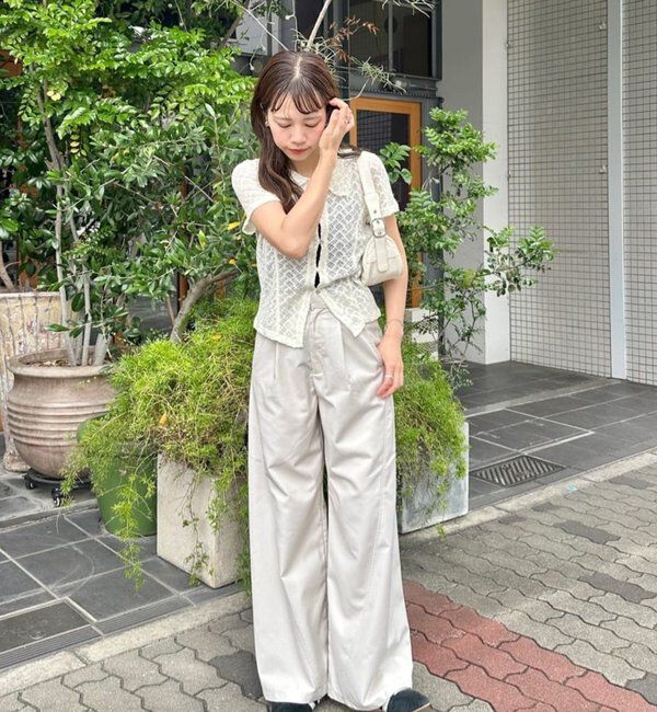  「【WEB先行】クロスジャガード半袖カーディガン」|Tシャツ・カットソー|