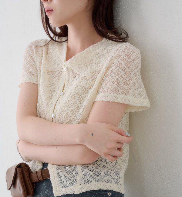  「【WEB先行】クロスジャガード半袖カーディガン」|Tシャツ・カットソー|