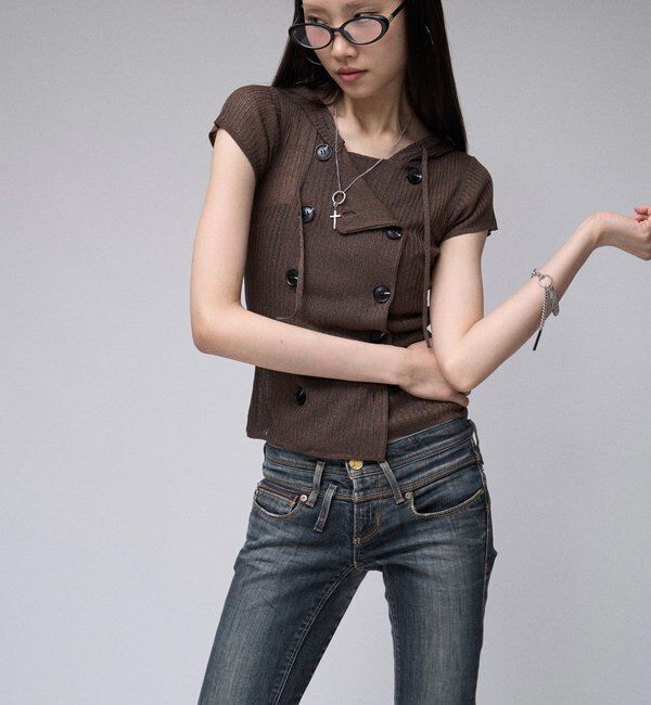  「【WEB限定カラーあり/新色追加】シアーリブＷボタンフーディ」|パーカー|