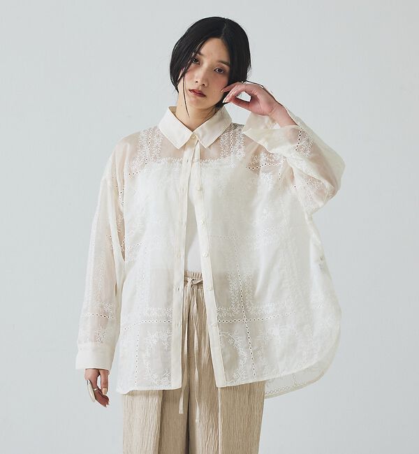 abahouse mavie「【シアー素材】総レースクレリックシャツ/春服/レイヤード/透け感/大人フェミニン」|シャツ・ブラウス|