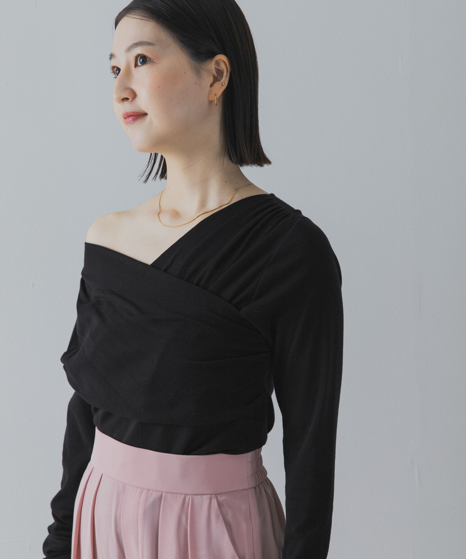 URBAN RESEARCH ROSSO「シルク混2WAYドレーププルオーバー」|Tシャツ・カットソー|ブラック