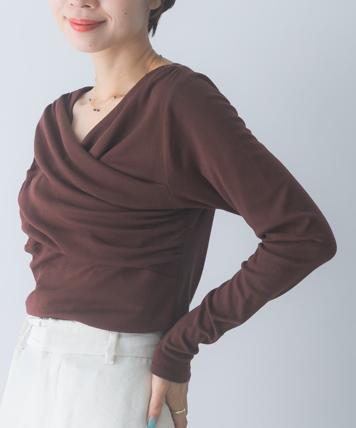URBAN RESEARCH ROSSO「シルク混2WAYドレーププルオーバー」|Tシャツ・カットソー|ブラウン系その他