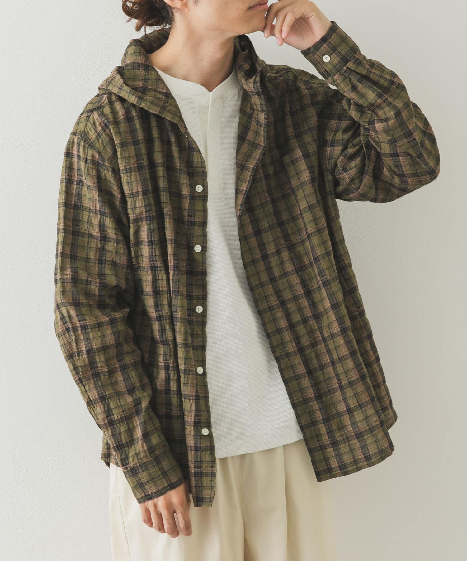 Sonny Label 「チェックフーデッドシャツ」|シャツ・ブラウス|グリーン系その他