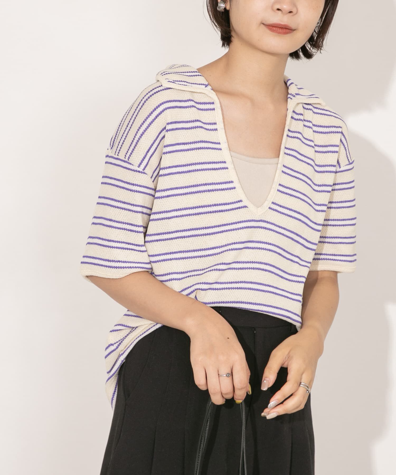  「Vネックボーダープルオーバー」|Tシャツ・カットソー|