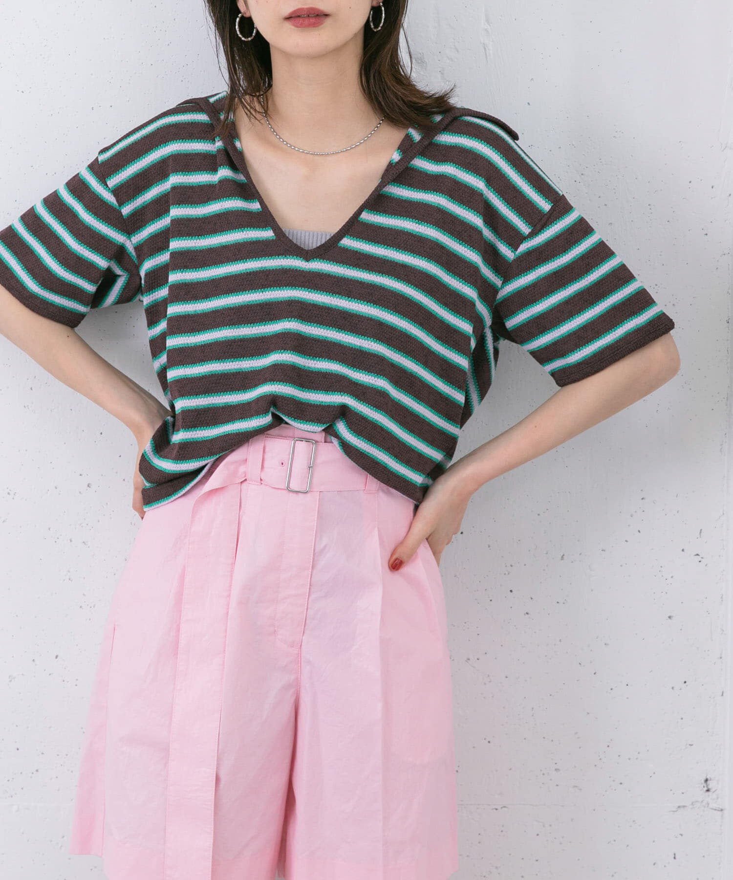  「Vネックボーダープルオーバー」|Tシャツ・カットソー|